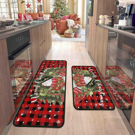2 Pcs Christmas Kitchen Rugs and Mats for Floor Non-Slip Backing Mat Merry Christmas Kitchen Decor Anti Fatigue Kitchen Rug Sets with Runner Xmas Decor (Snowman, 17"x47.2"+17"x30")