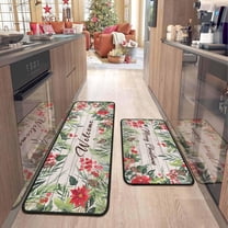 2 Pcs Christmas Kitchen Rugs and Mats for Floor Non-Slip Backing Mat Merry Christmas Kitchen Decor Anti Fatigue Kitchen Rug Sets with Runner Xmas Decor (Wood, 17"x47.2" 17"x30")