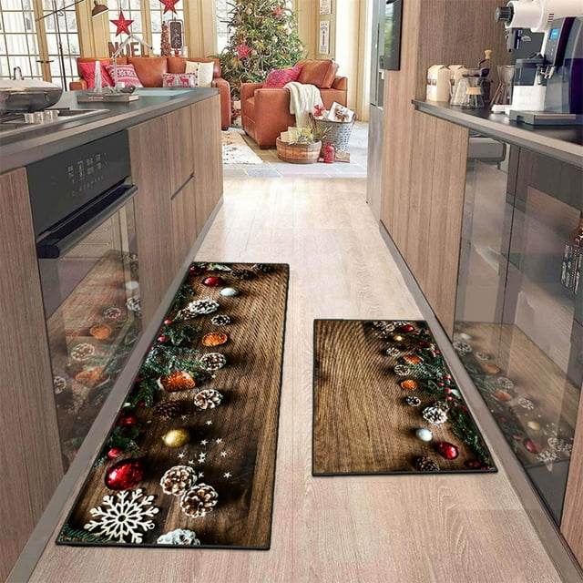 2 Pcs Christmas Kitchen Rugs and Mats for Floor NonSlip Backing Mat