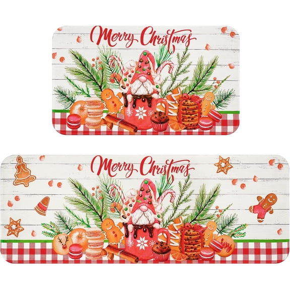 2 Pcs Christmas Kitchen Rugs and Mats Set, Merry Christmas Santa Kitchen Mats for Floor 2 Piece Winter Kitchen Rugs Non Slip Washable, 18'''' x 48'''' + 18'''' x 30'''' Christmas Decorations