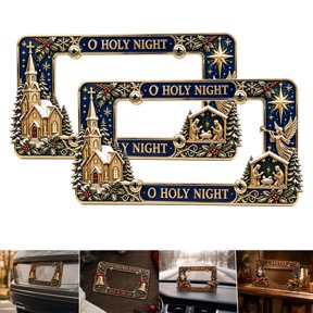 2 Pcs Christmas License Plate Frame, Christmas Decoration License Plate Frame Holder, Holiday Metal Car Plate Frame Aluminum License Plate Frame Fits Standard