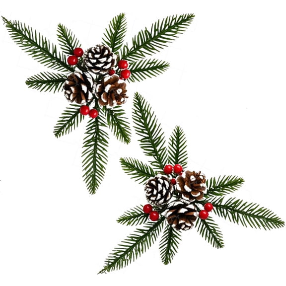 2 Pcs Christmas Picks and Sprays,Bexikou Christmas Red Berries Stems Evergreen Pine Branch,Artificial Pine Cones Stem Craft Winter Holiday Floral Picks for Decor DIY Xmas Garland Wreath Ornament