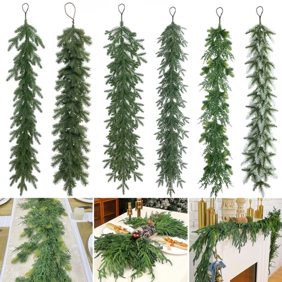 2 Pcs Christmas Pine Garland - 4 Ft Dense Pine Realistic Touch Garland Ornament- Greenery Artificial Pine Cypress Garland for Christmas Holiday Mantle Fireplace Table Home Decor
