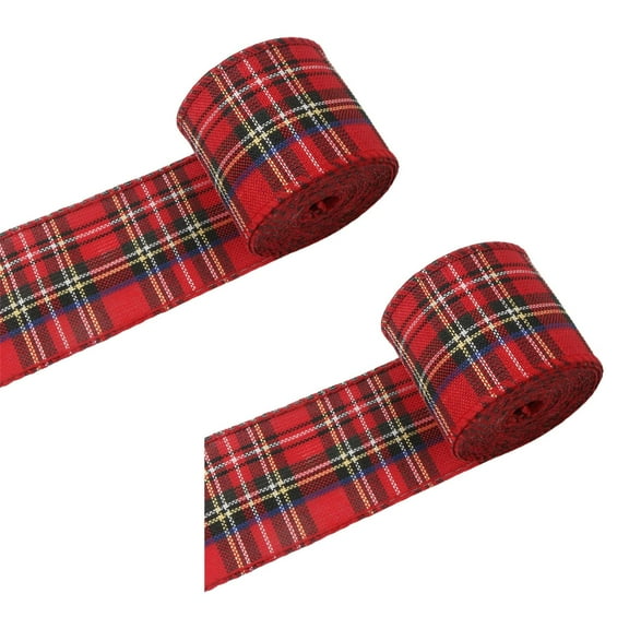 2 Pcs Christmas Plaid Burlap Ribbon,Christmas Wired Ribbon,Wired Edge Wrapping Ribbon,Plaid Burlap Ribbon,Plaid Ribbon For Christmas Tree Decor Diy Craft,Xmas Crafts Wreath Diy Making,(Z_2PCSRed,6M)