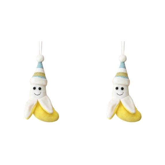 2 Pcs Christmas Plush Banana Ornaments, Cute Stuffed Fruit Hanging Decorations with Knitted Hats, Soft Fabric Cartoon Banana Charms for Xmas Tree Holiday Home Party Winter Decor Festive Gift