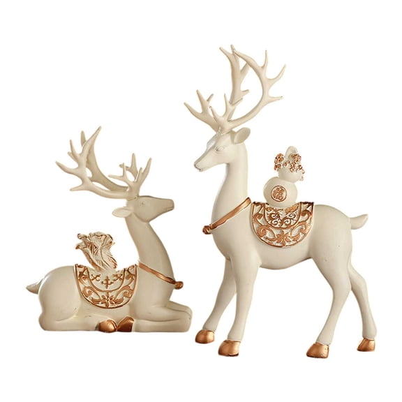 2 Pcs Christmas Reindeer Decor Small Resin Standing Sitting Deer Figurine Mini Reindeer Christmas Table Decoration for Home Indoor Xmas Holiday Small Statue Rustic Table Decor