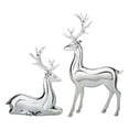 thumbnail image 1 of 2 Pcs Christmas Reindeer Figurines Decorations, Sitting Standing Xmas Deer Statues, Set of 2 Silver Reindeer Statues, Glossy Elk Sculpture Tabletop Ornaments for Mantel Living Room Bedroom Office, 1 of 6