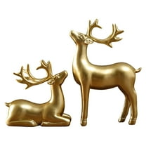 2 Pcs Christmas Reindeer Figurines Small Metal Standing Sitting Deer Statues Mini Reindeer Christmas Table Decorations for Home Indoor Xmas Holiday Rustic Decor