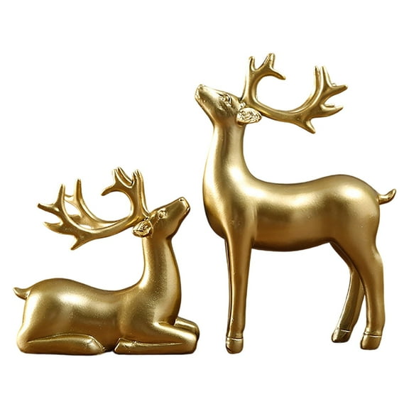 2 Pcs Christmas Reindeer Figurines Small Metal Standing Sitting Deer Statues Mini Reindeer Christmas Table Decorations for Home Indoor Xmas Holiday Rustic Decor