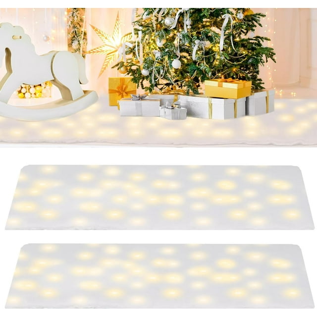 2 Pcs Christmas Snow Blanket with Lights, Fake Snow Blanket Roll for