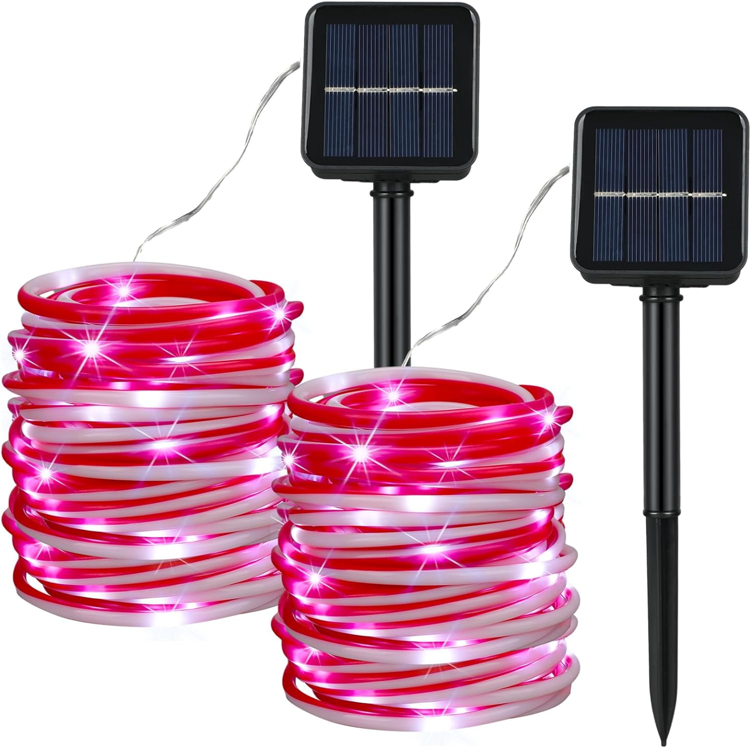 2 Pcs Christmas Solar Outdoor Rope Lights Candy Color Waterproof