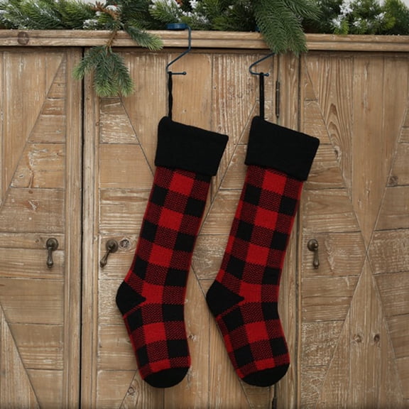 2 Pcs Christmas Stockings,18.1Inch Plaid Knit Christmas Stockings for Mantel Fireplace Hanging Decor,Large Acrylic Cable Knitted Stocking Decorations Socks for Christmas