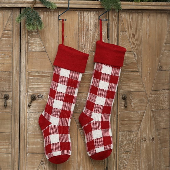 2 Pcs Christmas Stockings,18.1Inch Plaid Knit Christmas Stockings for Mantel Fireplace Hanging Decor,Large Acrylic Cable Knitted Stocking Decorations Socks for Christmas