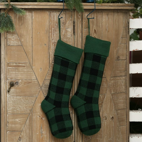 2 Pcs Christmas Stockings,18.1Inch Plaid Knit Christmas Stockings for Mantel Fireplace Hanging Decor,Large Acrylic Cable Knitted Stocking Decorations Socks for Christmas