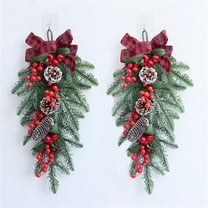 2 Pcs Christmas Swags Christmas Teardrop Swag Winter Swag Teardrop Ornament Xmas Swag Wreath Decorative Props Pendant Wall Hanging with Frosted Pine Red Berries Red Bow for Front Door Decor