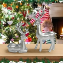 2 Pcs Christmas Table Silver Reindeer Wedding Valentine's Day Table Decoration Mini Resin Elk Figurine Christmas New Year Holiday Decoration