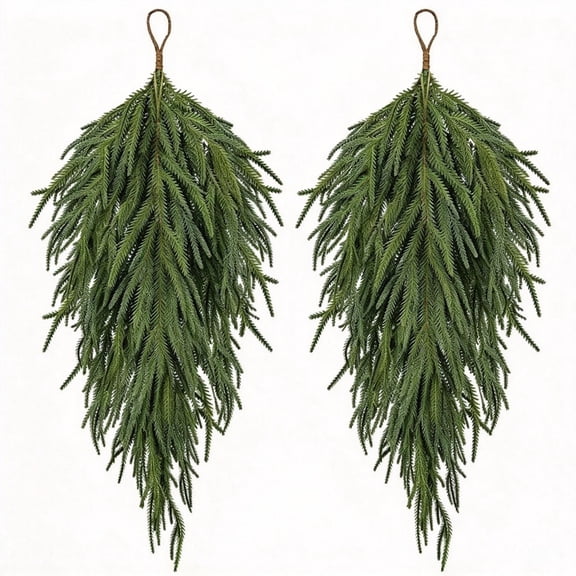 2 Pcs Christmas Teardrop Swag, 30" Artificial Faux Pine Needles Teardrop Door Swag, Christmas Norfolk Greenery Teardrop Wreath for Xmas Holiday Door Table Mantle Fireplace Indoor Outdoor Decor