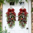 thumbnail image 1 of 2 Pcs Christmas Teardrop Swag Decorations, Christmas Teardrop Wreath Artificial Bells Pinecones Berries Hanging Decor, Red Checked Bow Swag Decorations for Front Door Mantle Wall Indoor Home Decor, 1 of 10