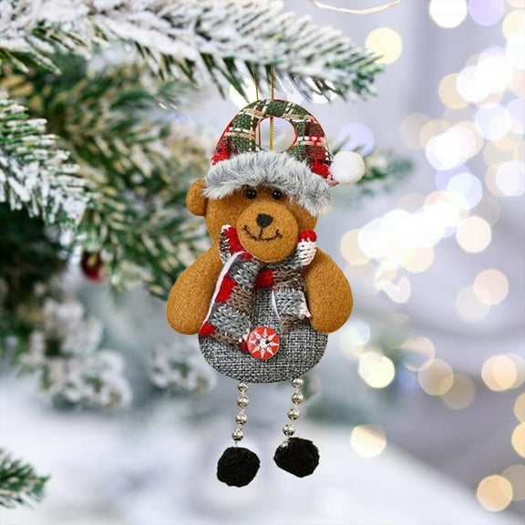 2 Pcs Christmas Tree Ornaments, 3.1*7.5 Christmas Tree Plush Hanging Ornaments Decorations Santa Snowman Elk Bear Ornaments for Kids Room Window Pendant Holiday Party Decor