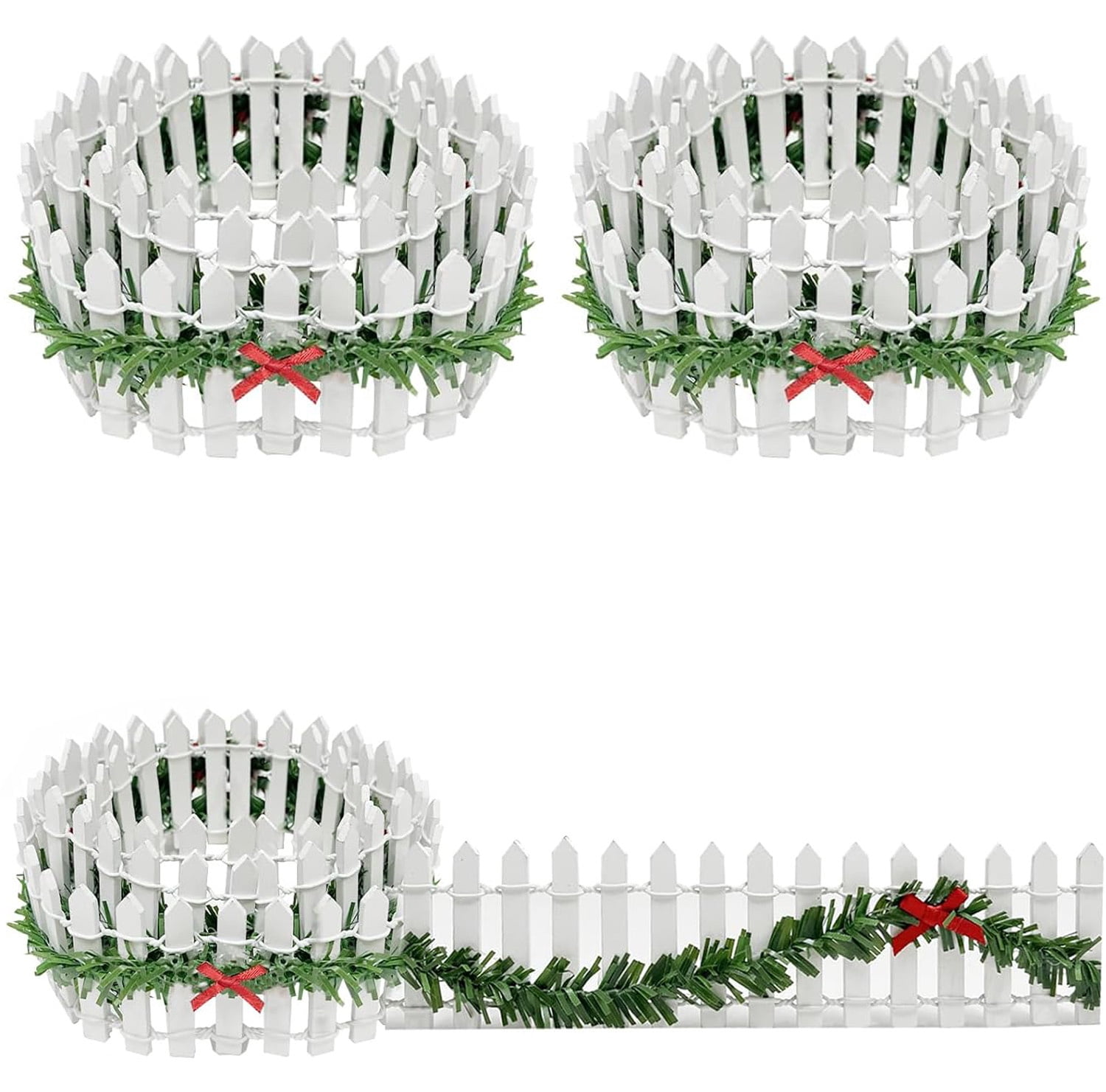2 Pcs Christmas Village Accessories Garden Fence,TGY 35 inch Miniature Garden Ornament Wood Fence,Small Fence Wooden Decorative for Christmas Dollhouse Mini Village Garden Landscape (White)