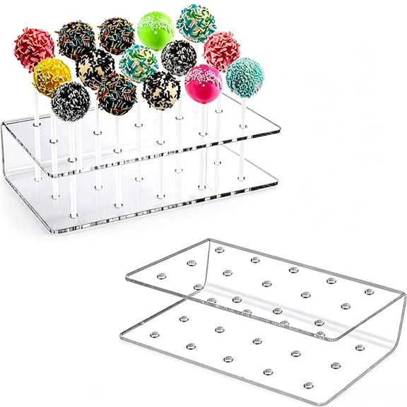 2 Pcs Clear Acrylic Lollipop Holder (15 Holes) - Double Layer Cake Pop Display Stand, DIY Dessert Table Party Decor for Birthday, Wedding Candy Tray & Bakery Ornament