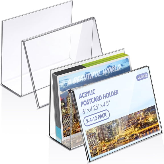 2 Pcs Clear Acrylic Postcard Holder Business Card Holder Greeting Card Display Clear Business Card Stand Rack for Index Card Organizer Desk Table Home Office School, 6 x 4.25 x 4.5 Inch