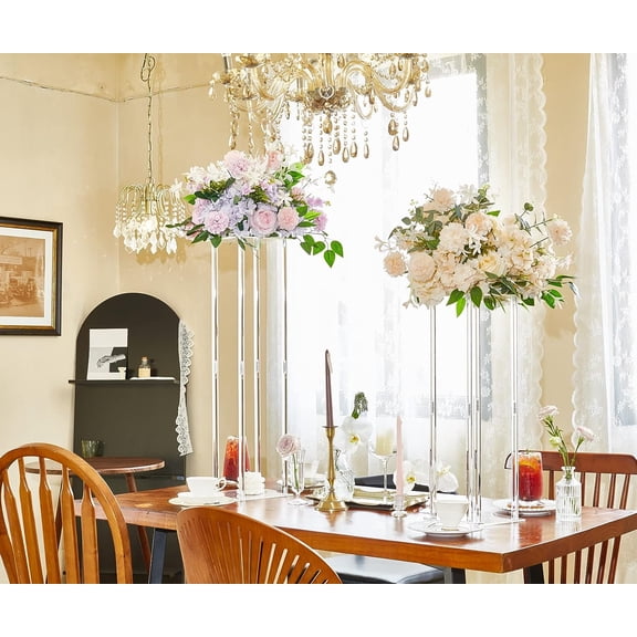 2 Pcs Clear Acrylic Vases Wedding Centerpieces for Tables, 31.5in Flowers Risers for Display Column Flower Arrangement Stand for Wedding Party Home Decor