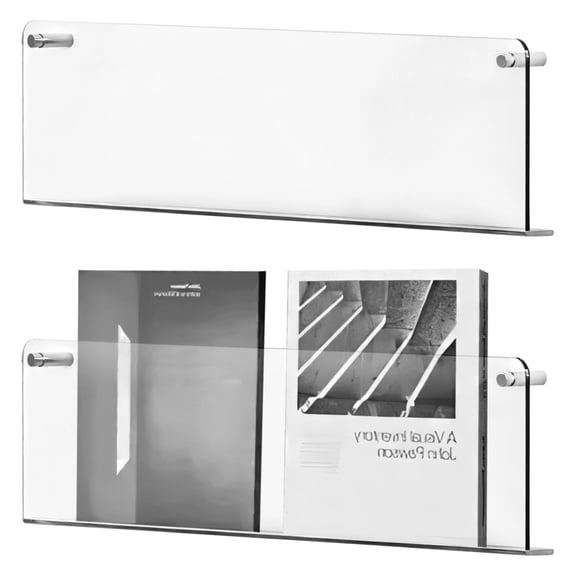 2 Pcs Clear Acrylic Wall-Mounted Shelves, No-Drill Transparent Display Racks, Floating Book Holders for Magazines and Records, Modern Easy Installation for Home and Office, 40 cm/15.75 in