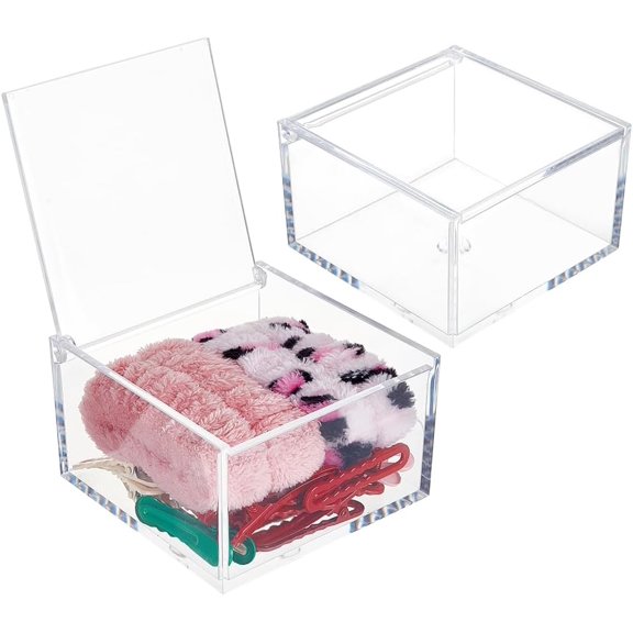 2 Pcs Clear Boxes with Hinged Lid 4x4x2.4 Inch Acrylic Storage Boxes Square Dust Organizer Boxes for Gifts Jewelry Party Favors Handicrafts for DIY