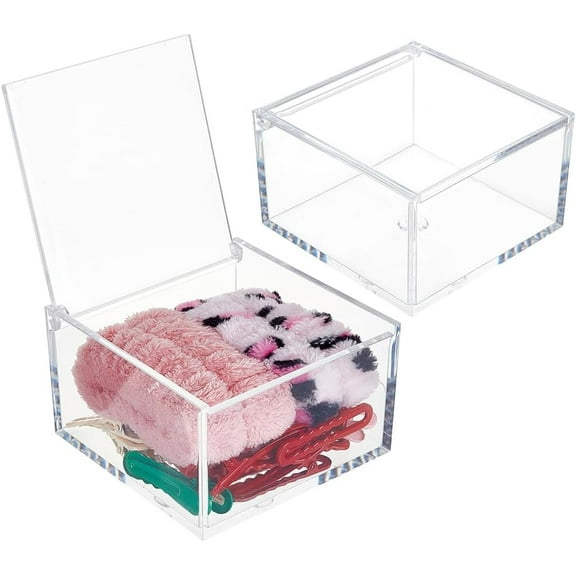 2 Pcs Clear Boxes with Hinged Lid 4x4x2.4 Inch Acrylic Storage Boxes Square Dust Organizer Boxes for Gifts Jewelry Party Favors Handicrafts