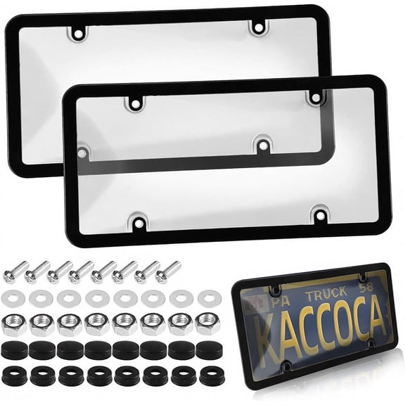 2 Pcs Clear License Plate Covers and Frames,Transparent License Plate Holders with Screws & Caps,Rust-Proof Auto Licenses Plates Protector Shields for Standard US Plates