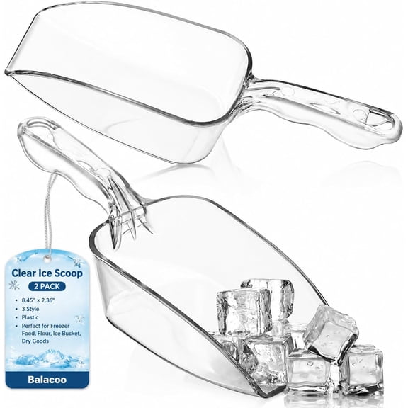 2 Pcs Clear Plastic Ice Scoop, 8.45 Inch Small Food Serving Scoops for Freezer Food, Flour, Ice Bucket, Dry Goods Coffee Beans - for Kitchen, Home & Restaurant