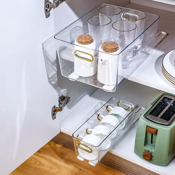 2 Pcs Clear Pull out Cabinet Organizer with 4 Adhesive Sliders Rails ...