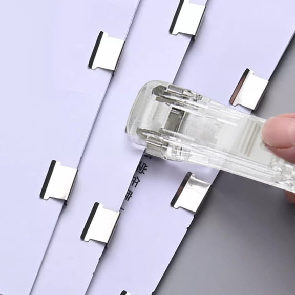 2 Pcs Clear Reusable Push Clamp Stapler Set, Aesthetic Paper Clipper with Sliding Button, Non-Damaging Document Binder