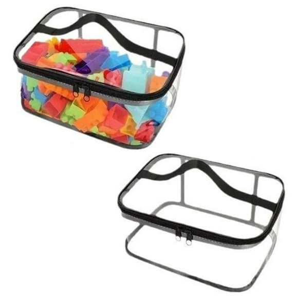 2 Pcs Clear Toy Storage Bags,2 Pcs Toy Bag with Double Handle,Waterproof Puzzle Storage Bags,PVC Toy Organizer Bags Case,Toy Storage Pouch for Building Blocks Board Games Small Toys,Topboutique