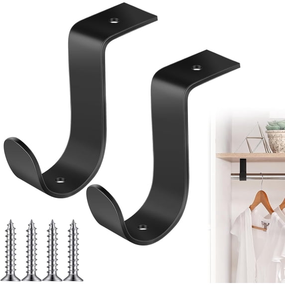 Metal Rodd Bracket 2 Pcs Closet Rod Brackets Heavy Duty Metal Wall Mount Rod Brackets with ...