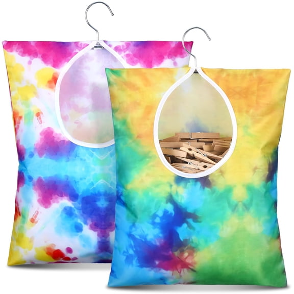 2 Pcs Clothes Pin Bag Clothespin Holder 15 x 11 in to Hang on Line Clothes Pin Hanging Bag for Clothesline Outdoor Storage Organizer Basket with Large Opening(Elegant Style)