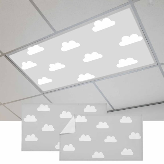 2 Pcs Clouds Fluorescent Light Covers Sky Cartoon Cool Gray Magnetic Light Covers for Ceiling Lights 4 x 2 ft Drop Ceiling Lights Cover Shade for Office, Home, Hospital