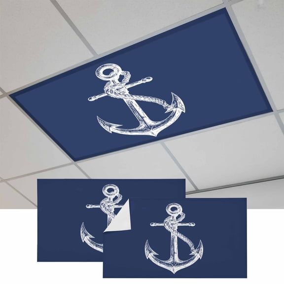 2 Pcs Coastal Anchor Fluorescent Light Covers Nautical Knot Navy Blue Magnetic Light Covers for Ceiling Lights 4 x 2 ft Drop Ceiling Lights Cover Shade for Office, Home, Hospital