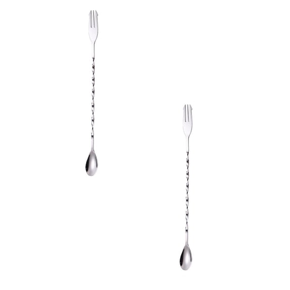 2 Pcs Cocktail Spoon Long Handle,Bar Spoon,12 Inches Long Handle Drink Stirrer,Stainless Steel Bar Cocktail Mixing Spoons with Double Ended Design for Stirring,Silver