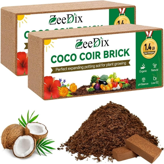 2 Pcs Coco Coir Brick for Plants- 100% Organic Coconut Coir for Garden Soil & Potting Mix, Low EC and pH Balance, Compressed Coconut Husk Fiber for Seed Starter Soil for Indoor Outdoor Plants