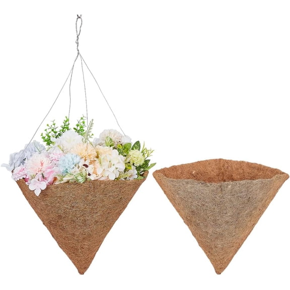 2 Pcs Coco Liners Replacement 14 Inch Pre-Formed Replacement Cone Shaped Coco Liner Coconut Shred Flowerpot Liner for Hanging Basket Flowers Vegetables Indoor Outdoor Plants