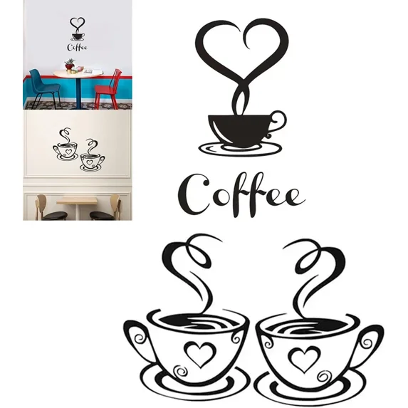 2 Pcs Coffee Cup Signs Wall Decor Sticker For Coffee Bar Kitchen