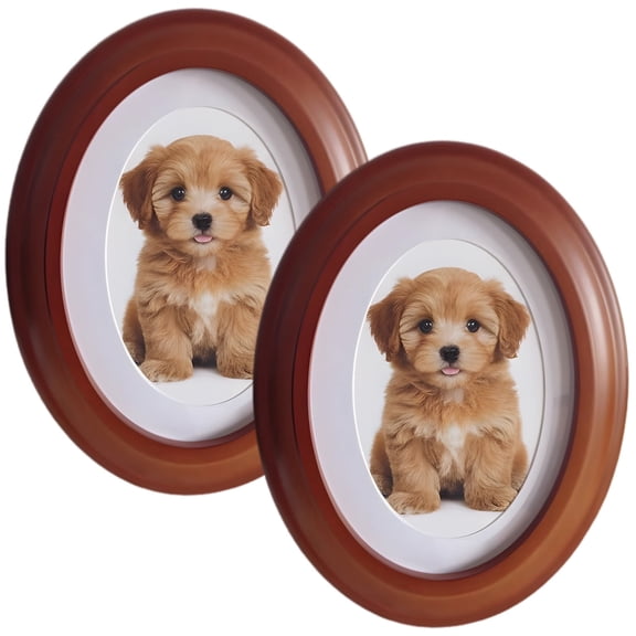2 Pcs Coffee Oval Picture Frames,Rustic European Style Wood Grain Photo Frames,Wall Mount & Tabletop Display,with White Mat for Home Gallery Decor,6.69 x 8.66 In