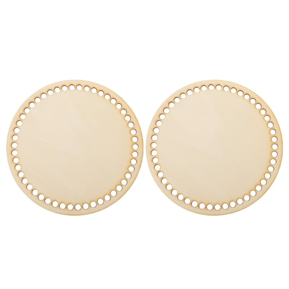 FOLOYORI 2Pcs Khaki Wooden Basket Bottom Circle for DIY Bag Base and Crochet Basket Weaving
