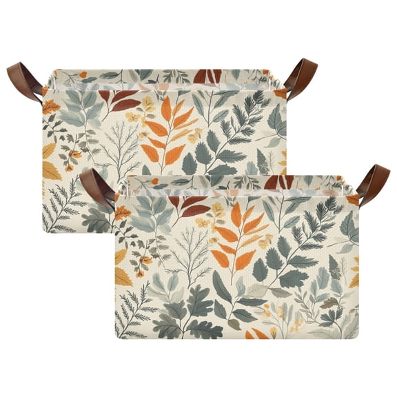 2 Pcs Collapsible Storage Bins Fabric Shelf Baskets with Handles Closet Organizer Autumn Leaves and Foliage 16.9x11.4x10