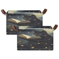 thumbnail image 1 of 2 Pcs Collapsible Storage Bins Fabric Shelf Baskets with Handles Closet Organizer Cat Reads Book on Night 16.9x11.4x10, 1 of 8