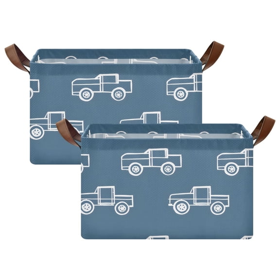 2 Pcs Collapsible Storage Bins Fabric Shelf Baskets with Handles Closet Organizer Outline Cars 16.9x11.4x10