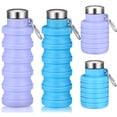 thumbnail image 1 of 2 Pcs Collapsible Water Bottles 16.67oz Silicone Travel Foldable Portable Water Bottle with Buckle Silicone Lightweight Reusable Leakproof for Camping Hiking Cycling Sport (blue purple), 1 of 8