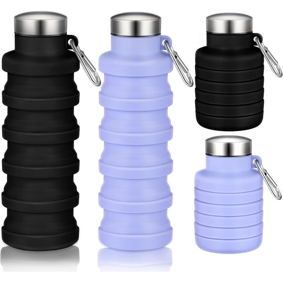 2 Pcs Collapsible Water Bottles 17oz Silicone Travel Foldable Portable Water Bottle with Buckle Silicone Lightweight Reusable Leakproof for Camping Hiking Cycling Sport